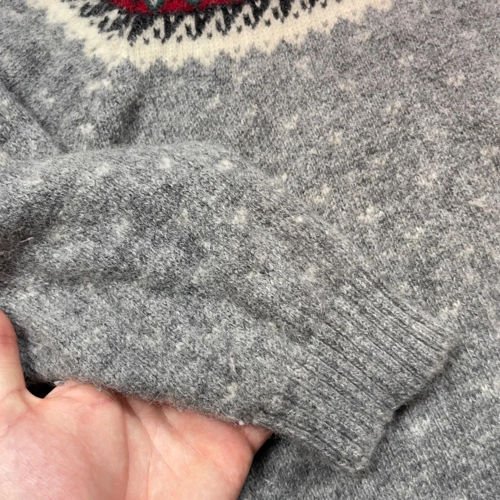 VTG‎ 80s 90s Eddie Bauer Fair Isle Alpine Wool Birdseye Gray Sweater S Felted - Picture 4 of 6